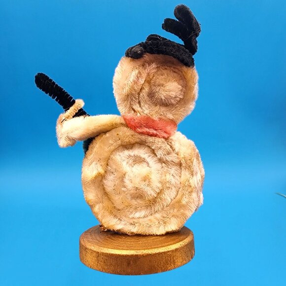 Vintage 1950s Chenille Snowman Ornament Red Nose Hat Scarf Banjo Putz Japan - Picture 6 of 10